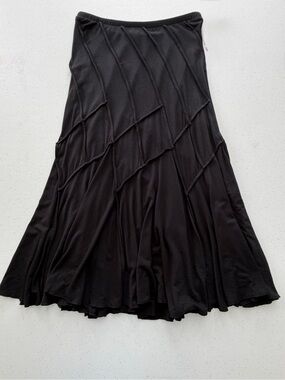 Lapis Black Flared Maxi Skirt with Diagonal Seamed Panels
